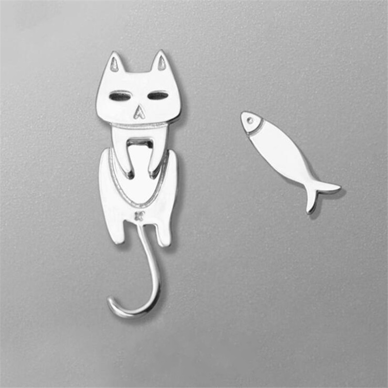 Cute Cat and Fish Stud Earrings