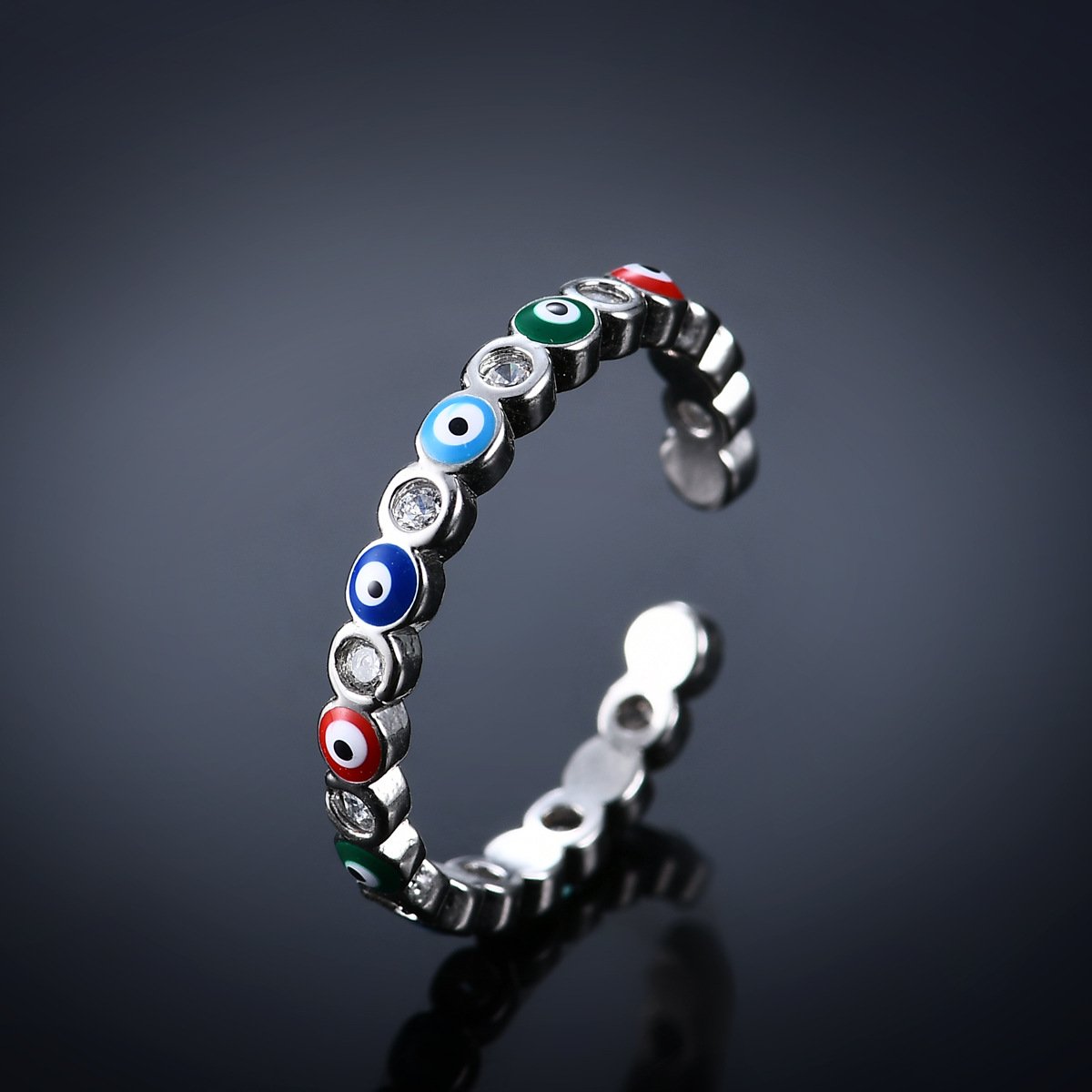 Enamel The Evil Eye Adjustable Ring