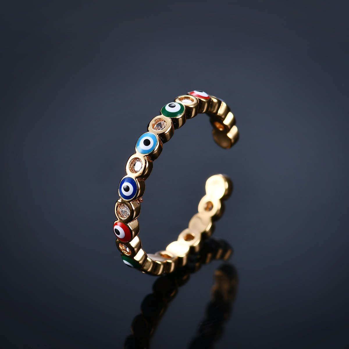 Enamel The Evil Eye Adjustable Ring