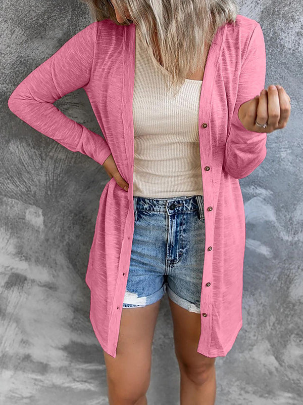 Button Solid Casual Cardigan