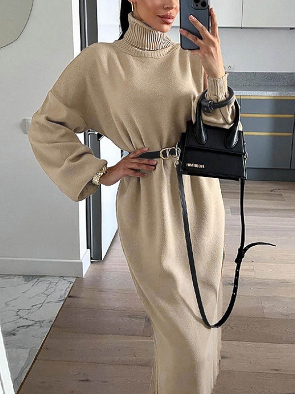 Loose Turtleneck Long Sleeve Knit Dress