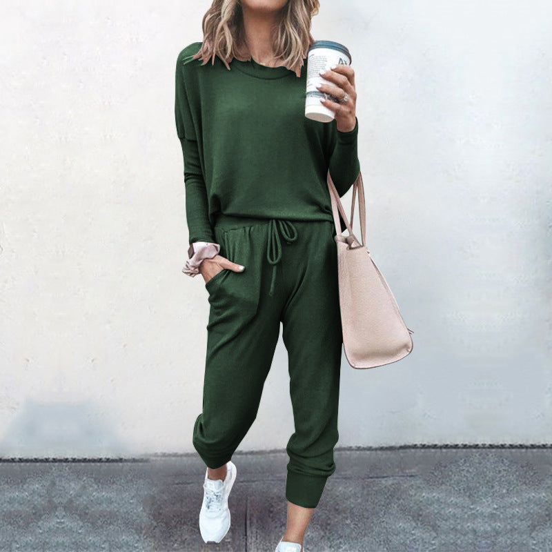Plain Drawstring Casual Two-piece Outfits