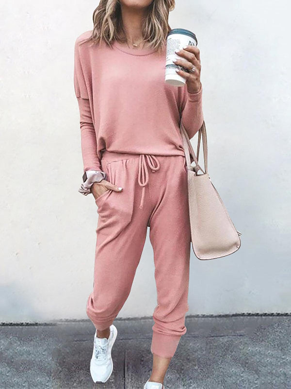 Plain Drawstring Casual Two-piece Outfits