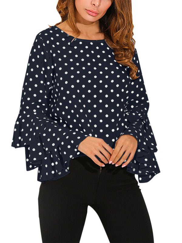 Bell Sleeve Loose Polka Dot Shirt