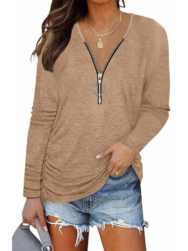 Half-Zip Casual Long Sleeve T-Shirt Top