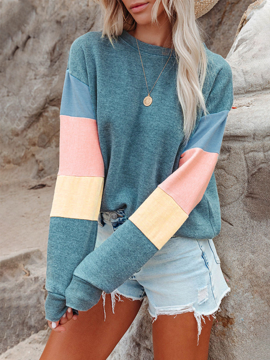 Contrast Color Pullover Sweatshirt