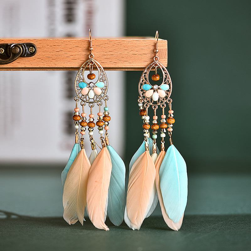 Seed Bead Feather Earrings