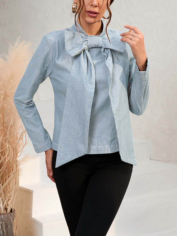 Big Bow Back Zip Denim Style Top Shirt