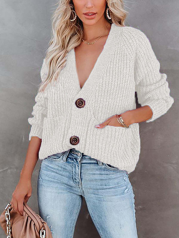 V Neck Single Breasted Sweater Jacket Cardigan