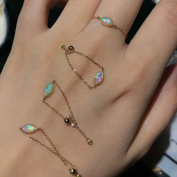 Natural Opal Crystal Chain Ring