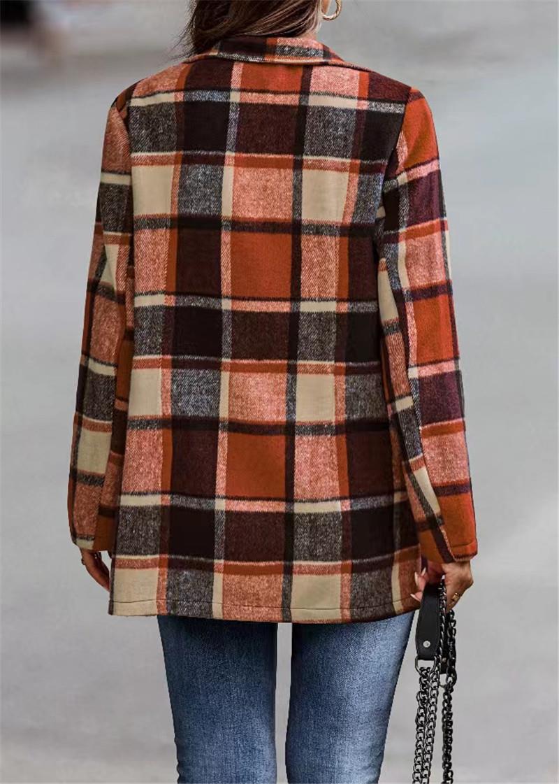 Women Lapel Loose Thicken Plaid Shirt