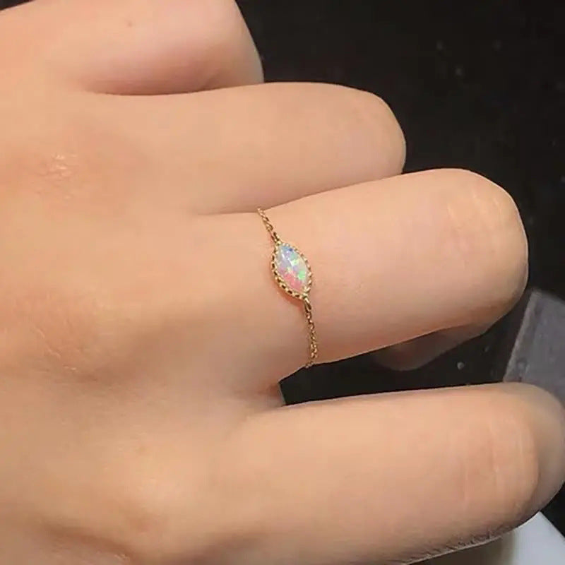 Natural Opal Crystal Chain Ring