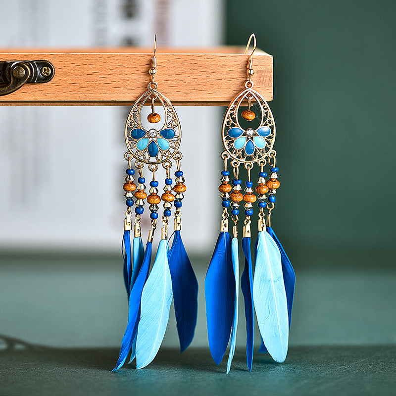 Seed Bead Feather Earrings