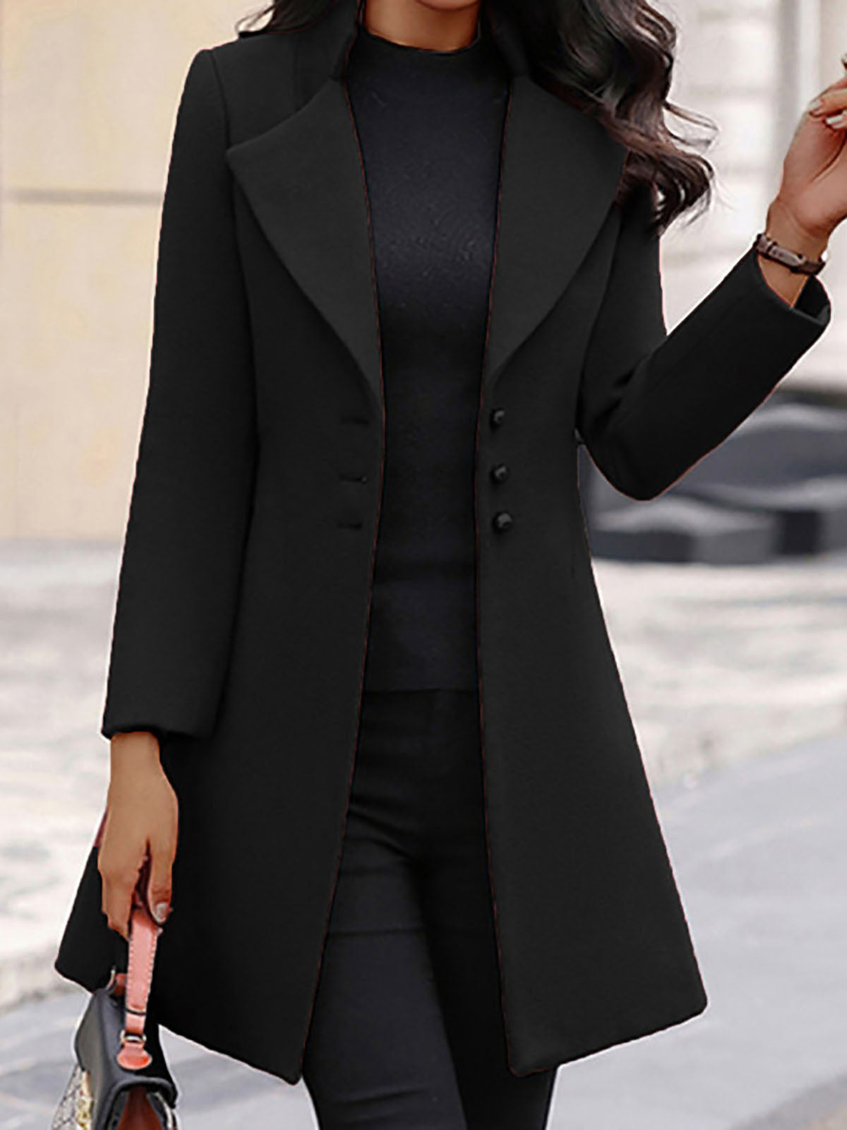 SOLID STAND COLLAR SLIM LAPEL COAT