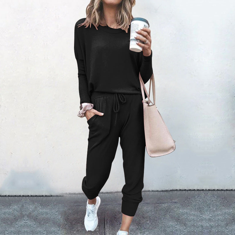 Plain Drawstring Casual Two-piece Outfits