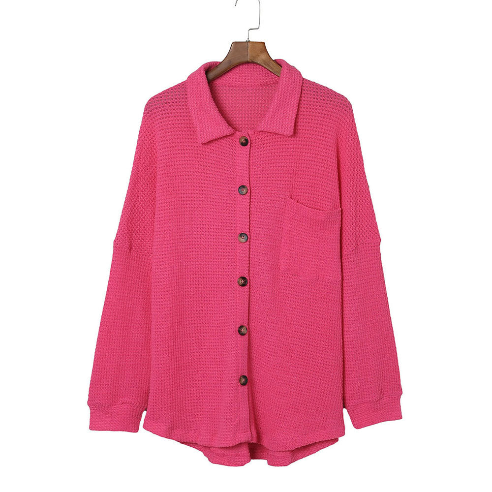 Waffle Knit Casual Shirt Cardigan