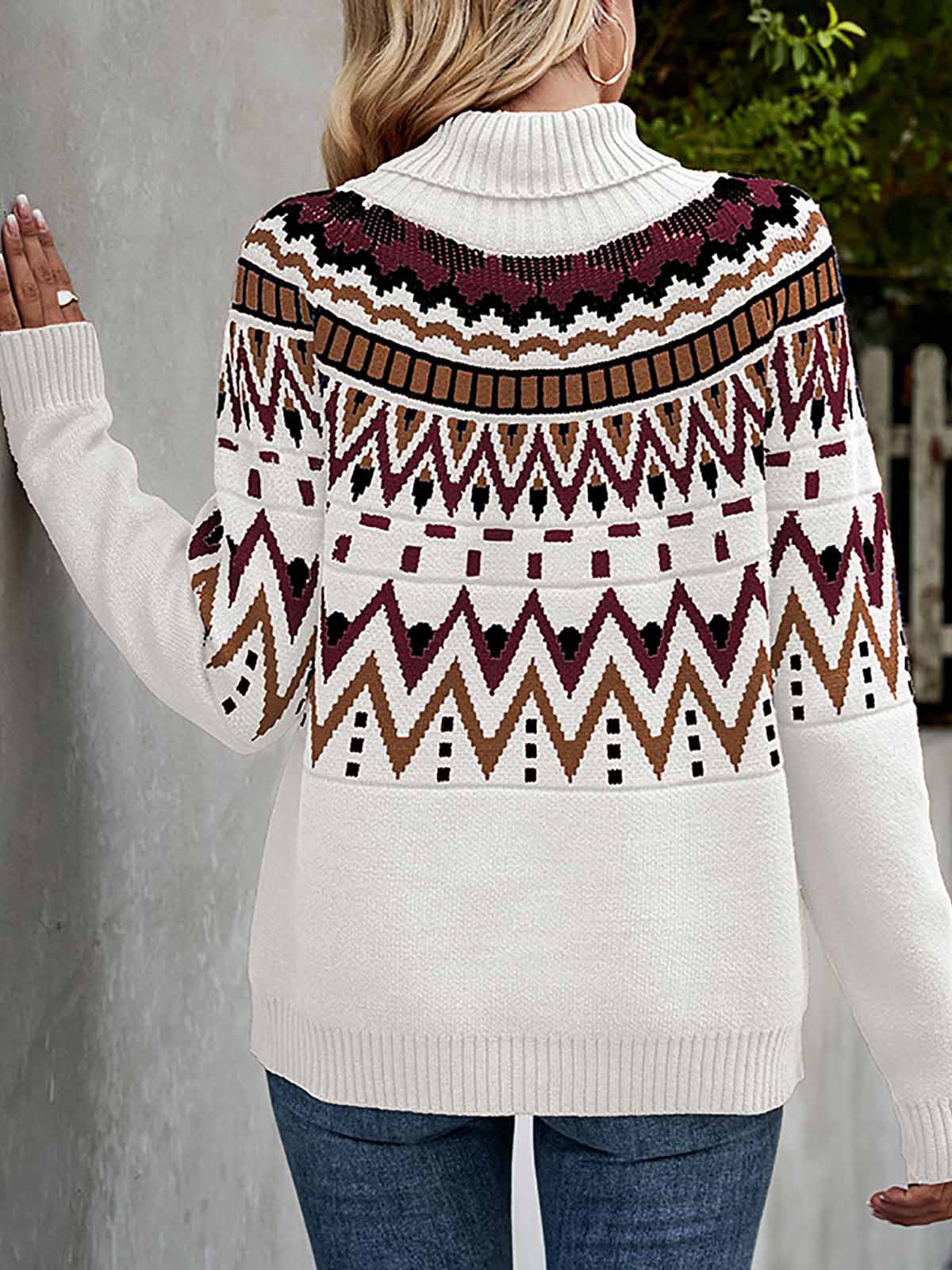 Retro Stripe Stitching Contrast Color Turtleneck Sweater