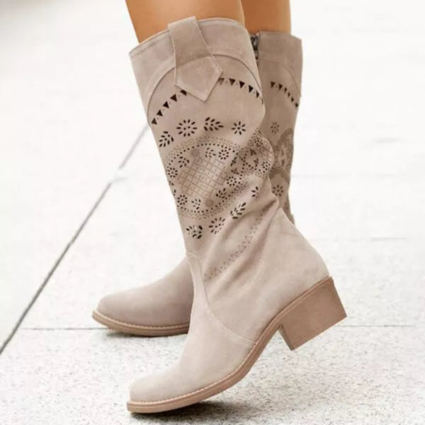 Zipper Solid Color Chunky Heel Boots