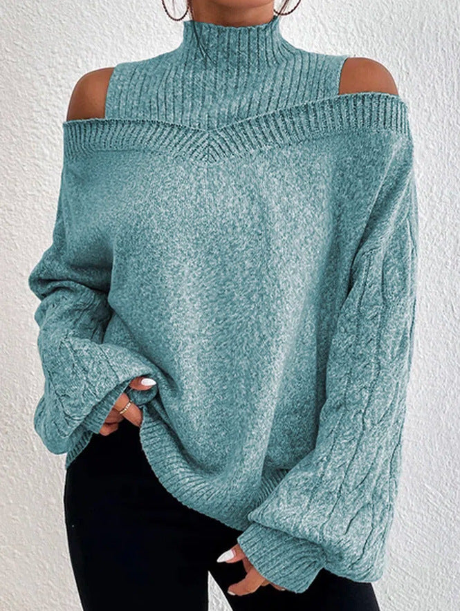 Cold Shoulder Mock Neck Knit Sweater