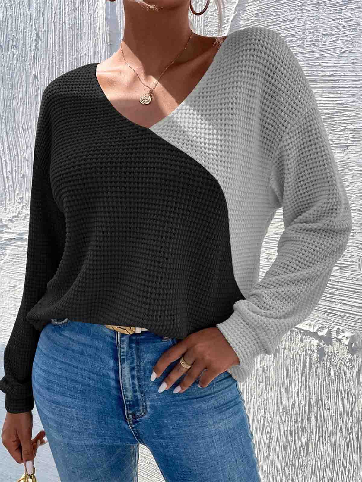 Two Tone Drop Shoulder Twist Back Sweatshirt