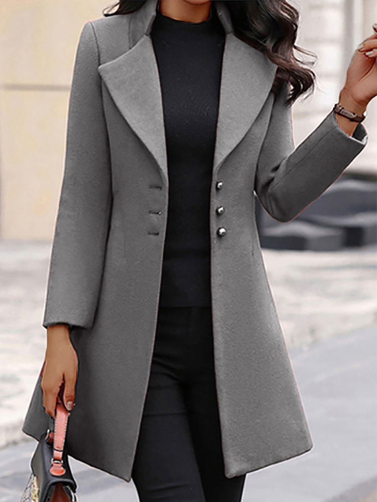 SOLID STAND COLLAR SLIM LAPEL COAT