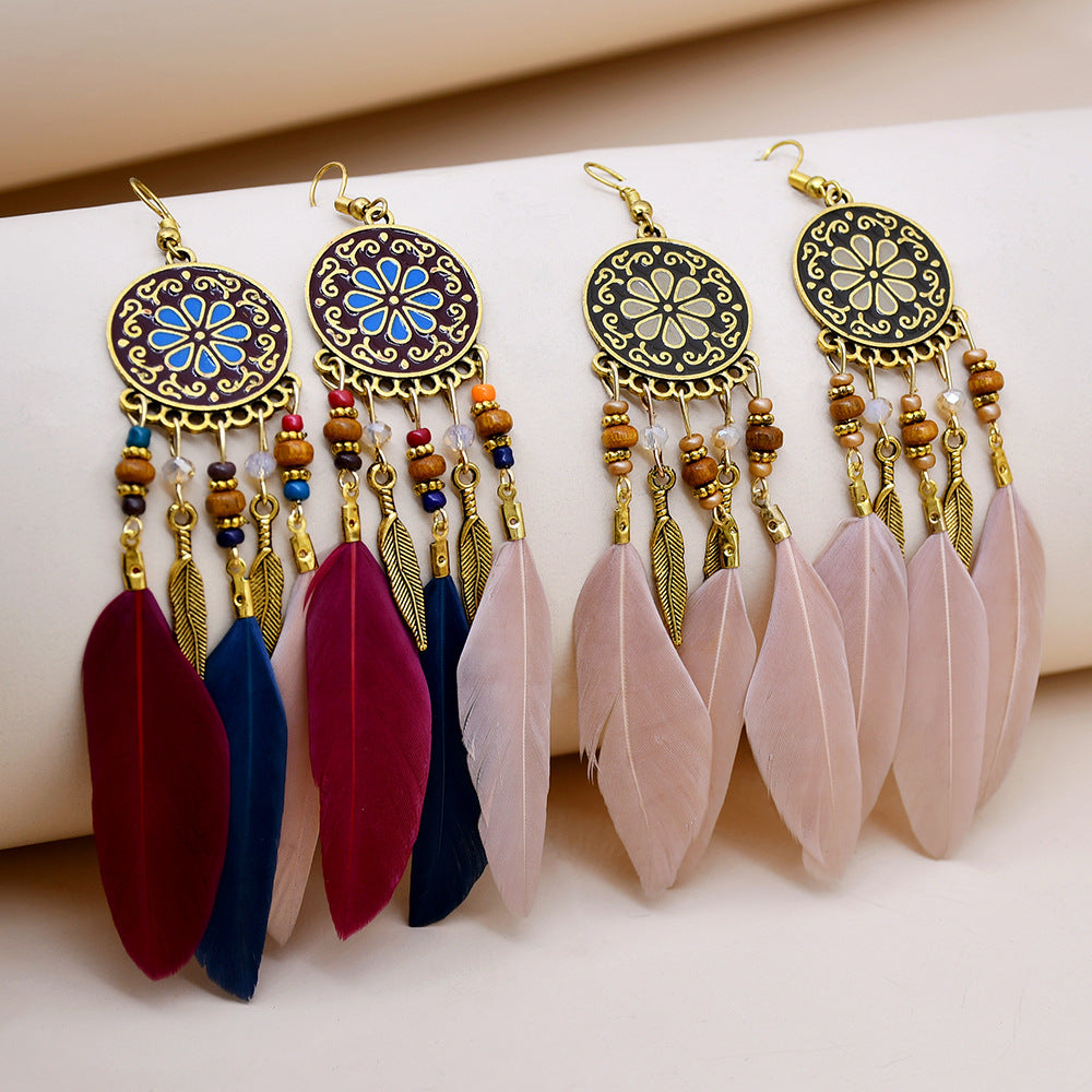 Seed Bead Feather Earrings