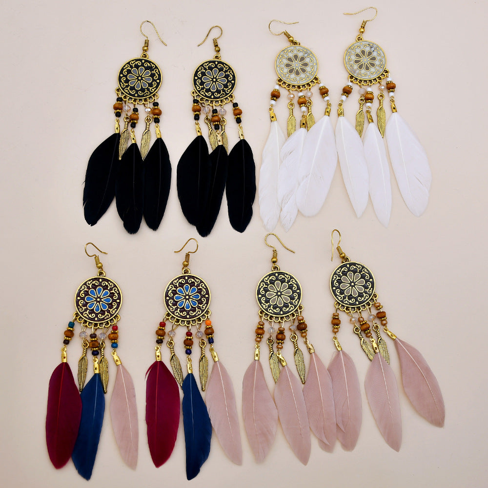 Seed Bead Feather Earrings