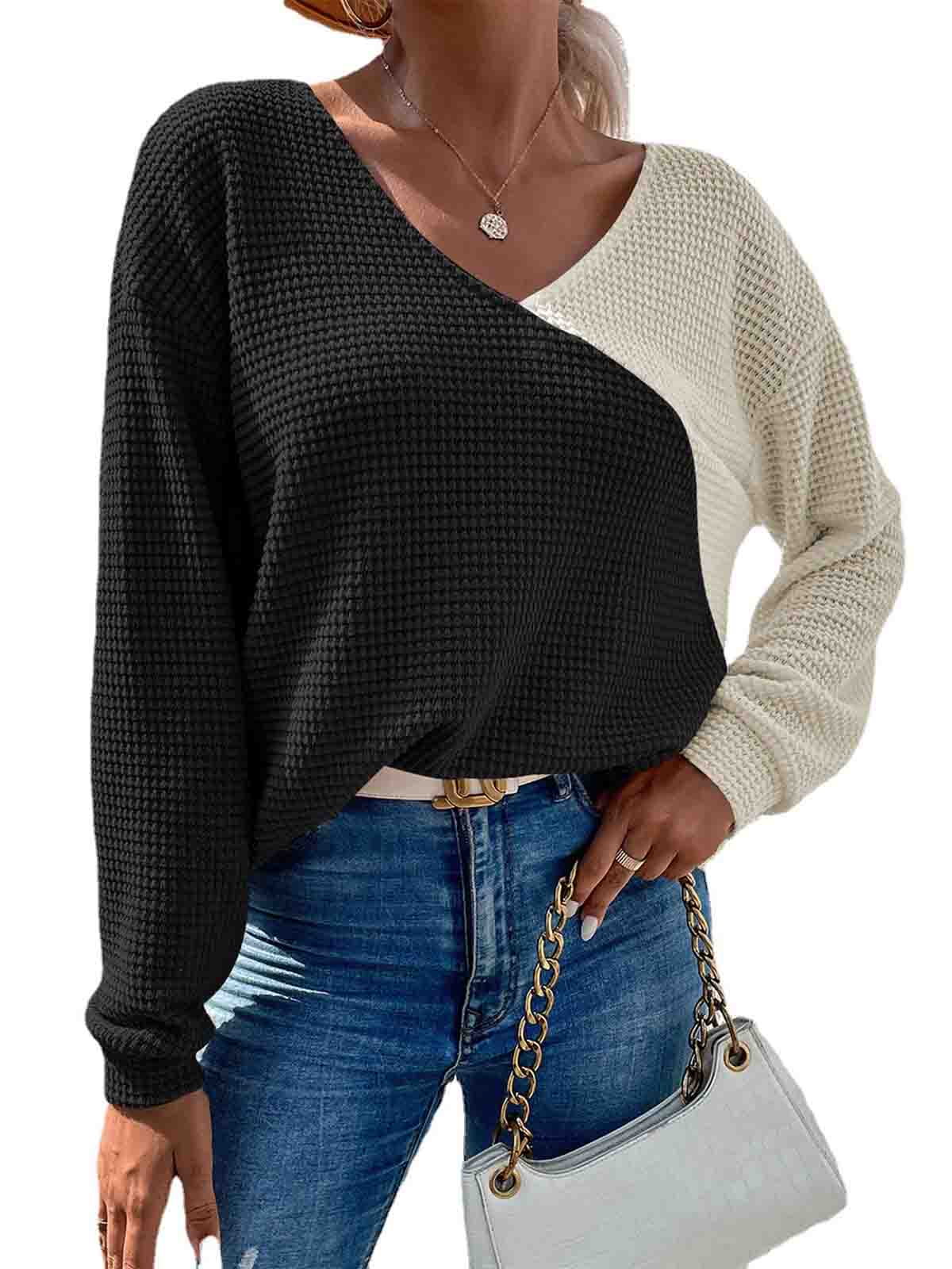 Two Tone Drop Shoulder Twist Back Sweatshirt