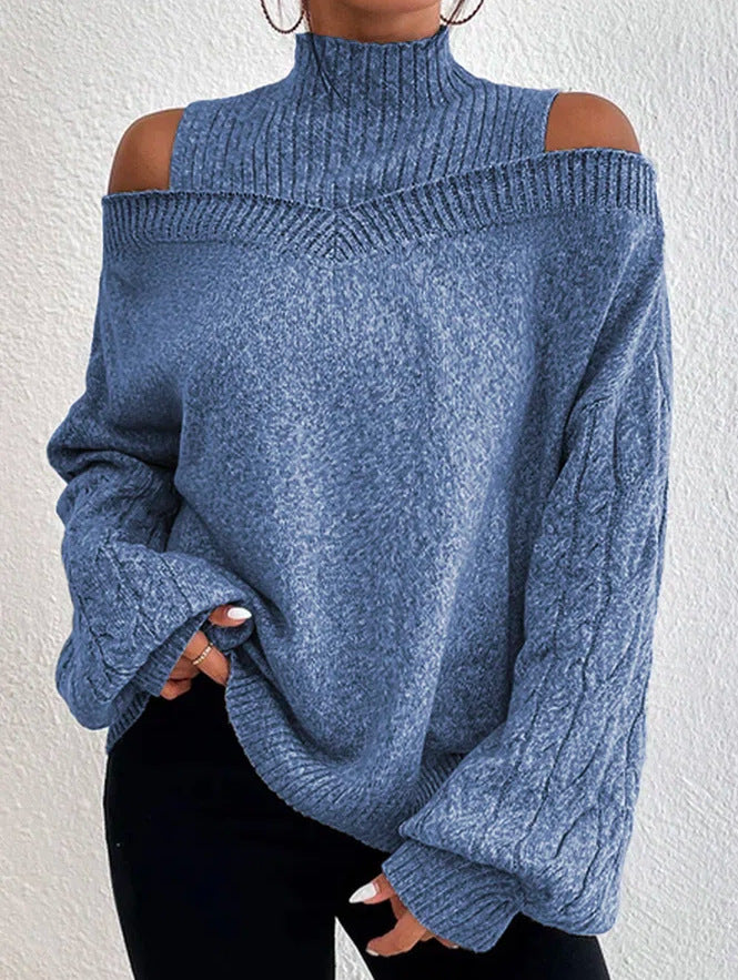 Cold Shoulder Mock Neck Knit Sweater