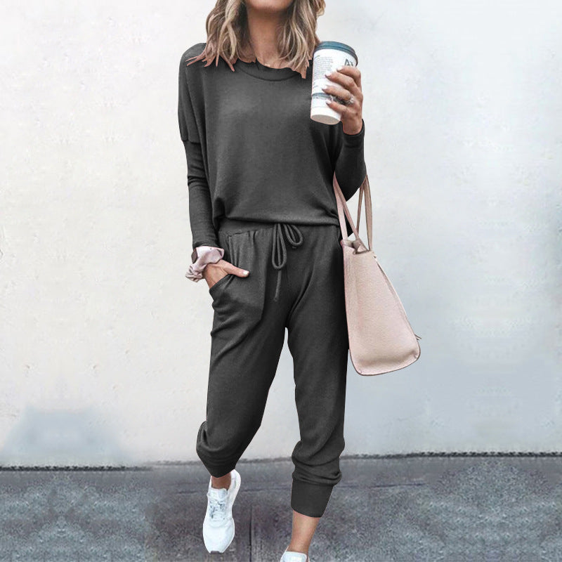 Plain Drawstring Casual Two-piece Outfits