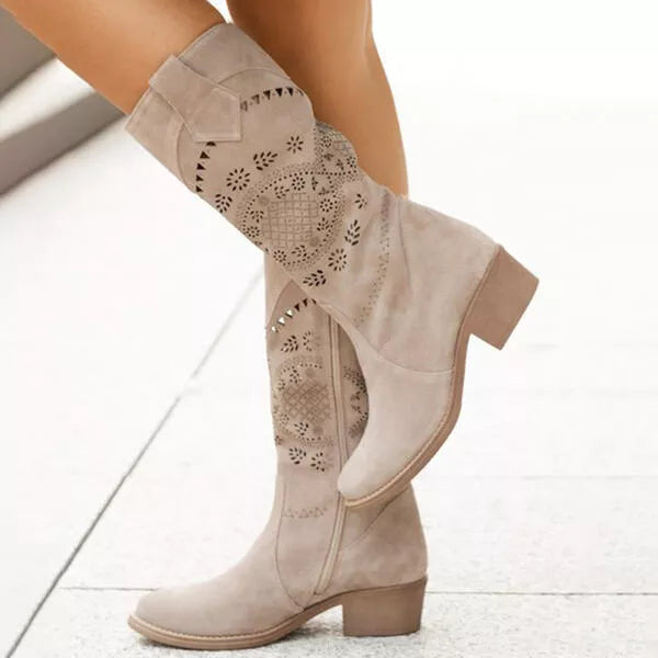 Zipper Solid Color Chunky Heel Boots