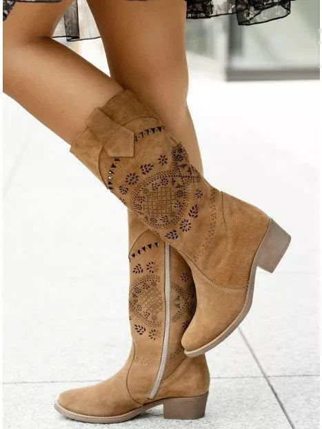 Zipper Solid Color Chunky Heel Boots