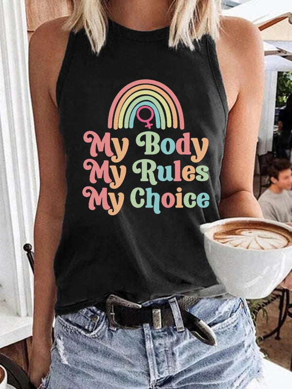 'My Body My Rules My Choice' Print Casual Vest