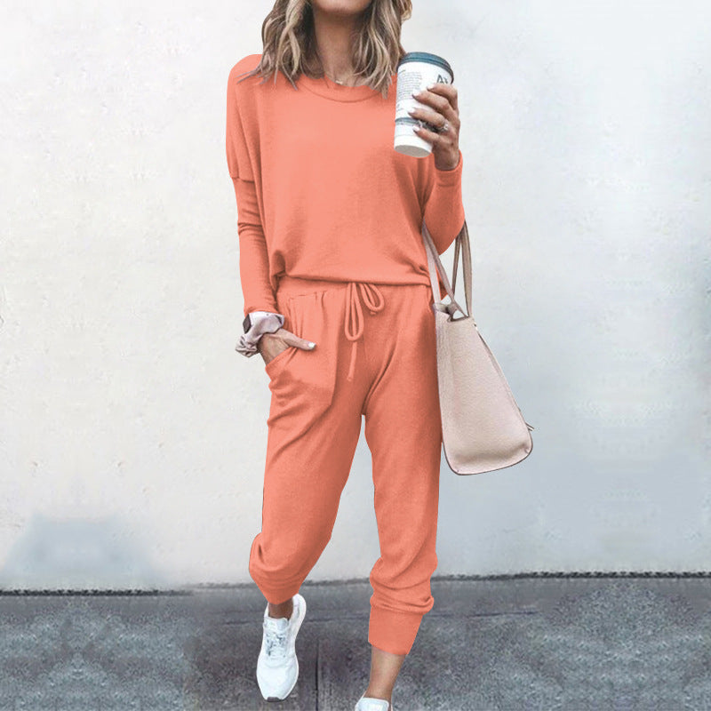 Plain Drawstring Casual Two-piece Outfits