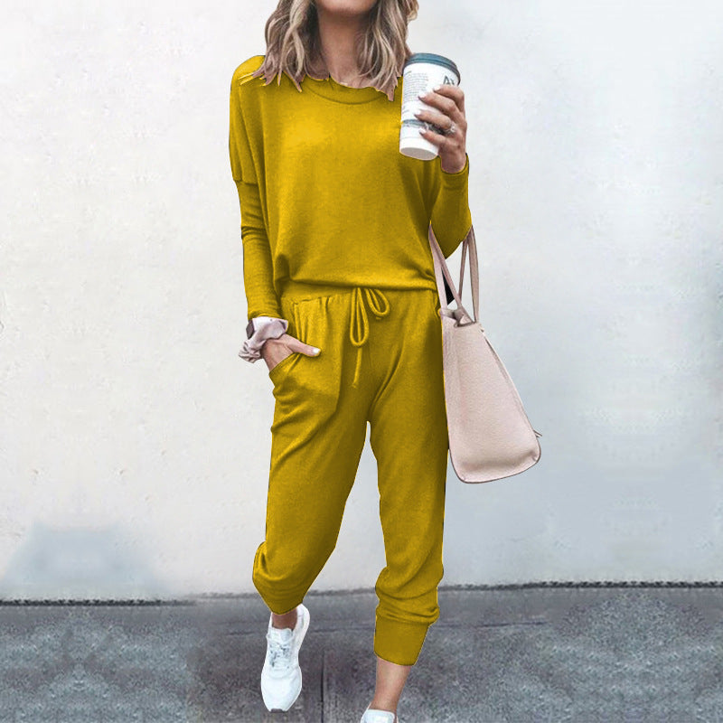 Plain Drawstring Casual Two-piece Outfits