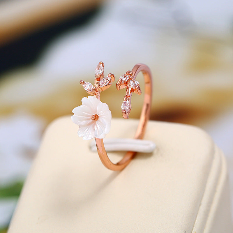 New Crystal Copper Flower branch Leaf Adjustable Rings