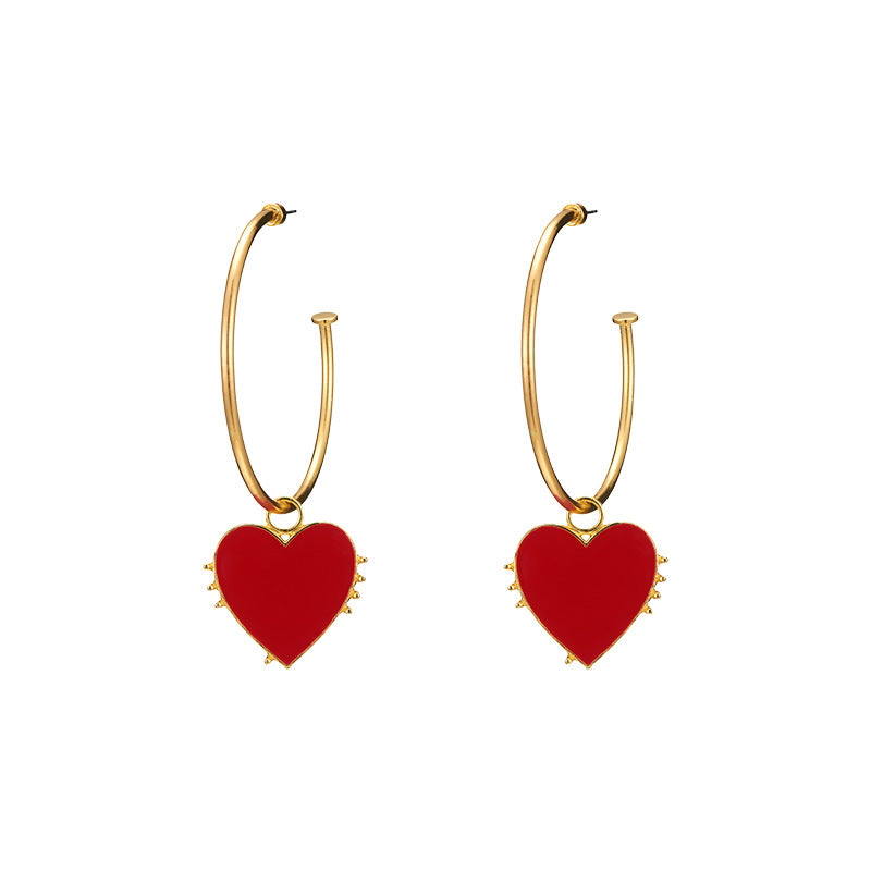 Red Heart Design Hoop Earrings