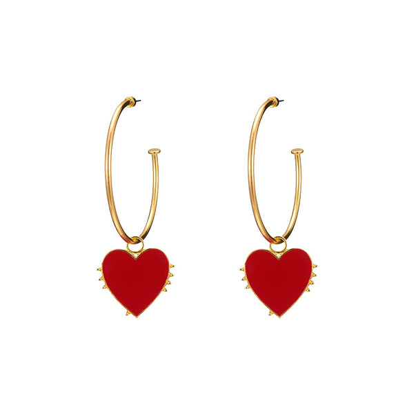 Red Heart Design Hoop Earrings