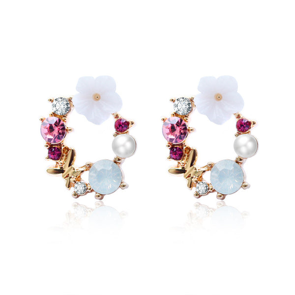 Crystal Flower Wreath Studs Earring