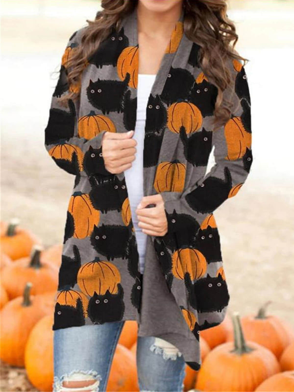 Halloween Pumpkin Print Cardigan