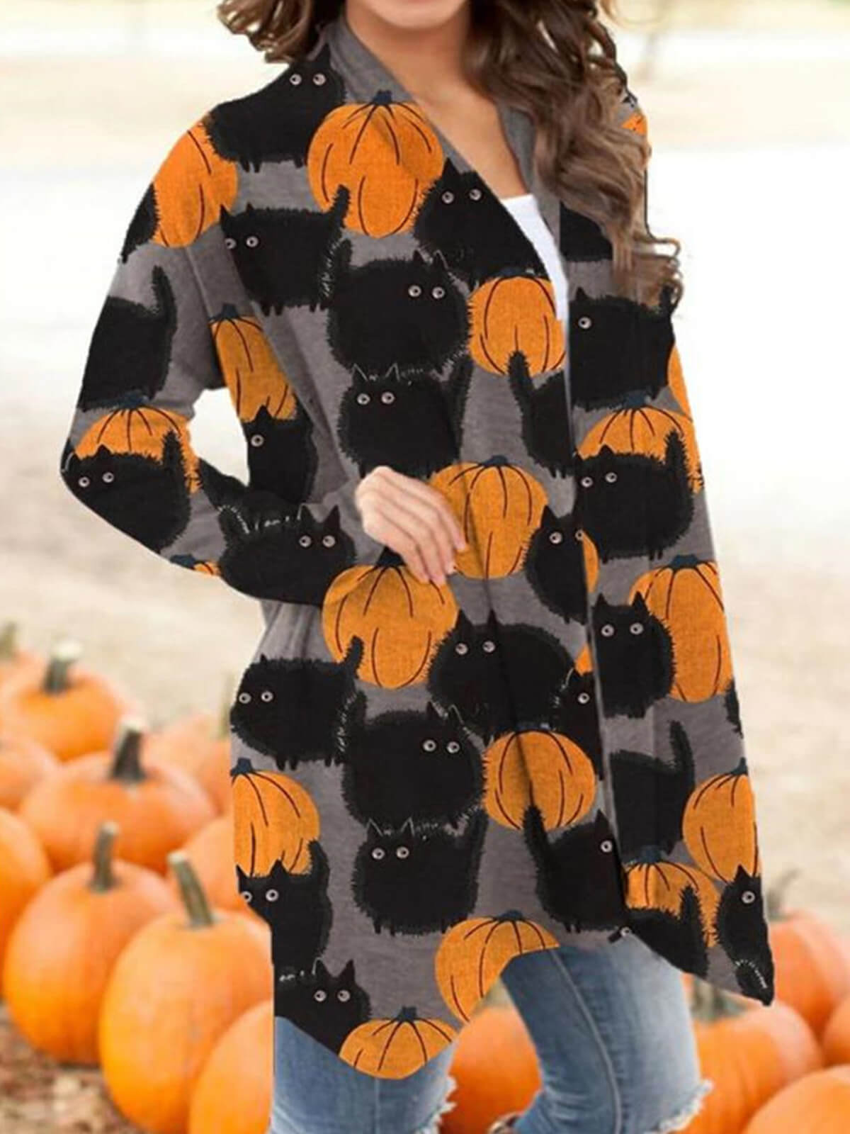 Halloween Pumpkin Print Cardigan
