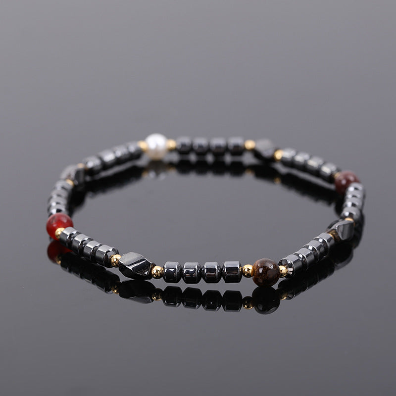 Black Stone Magnet Beaded Bracelet