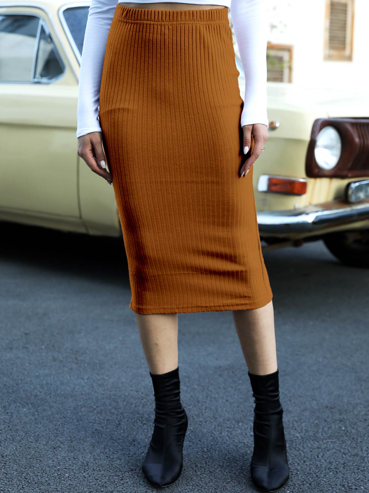 Knit Ribbed Bodycon Pencil Skirts