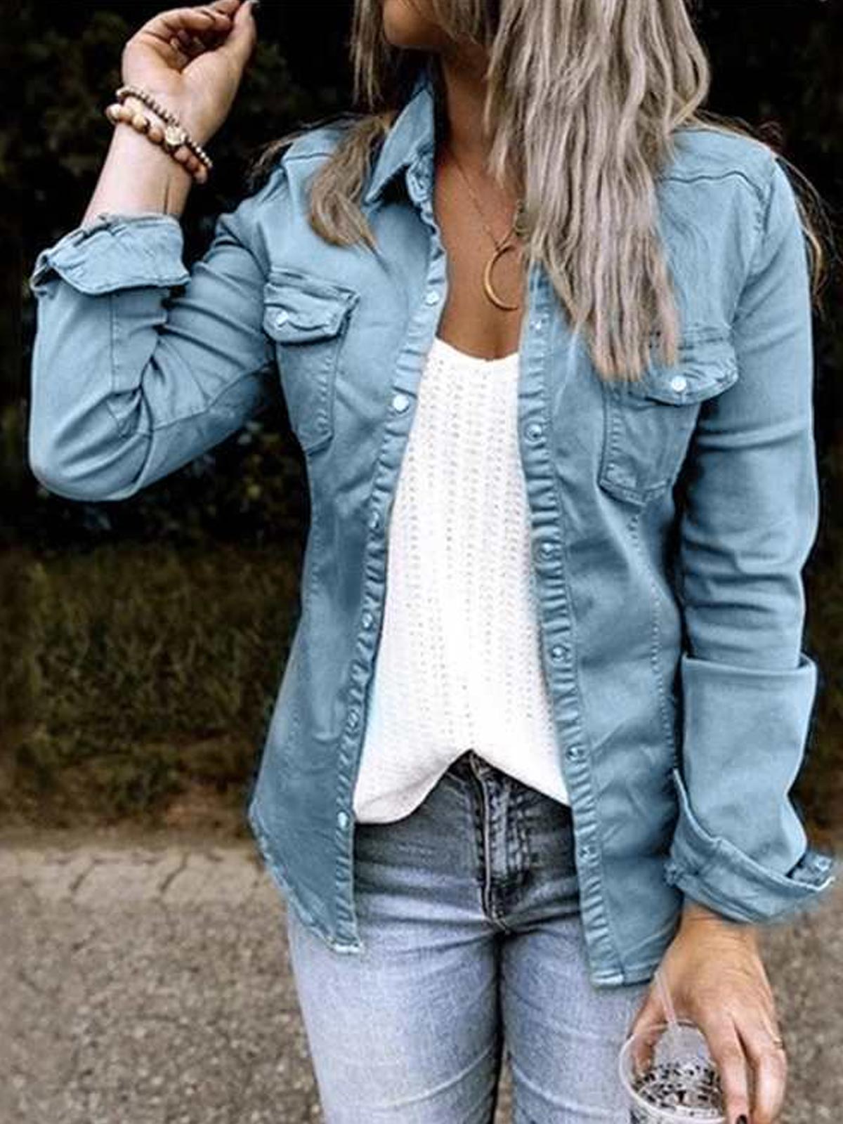 Long Sleeve Button Down Denim Shirt