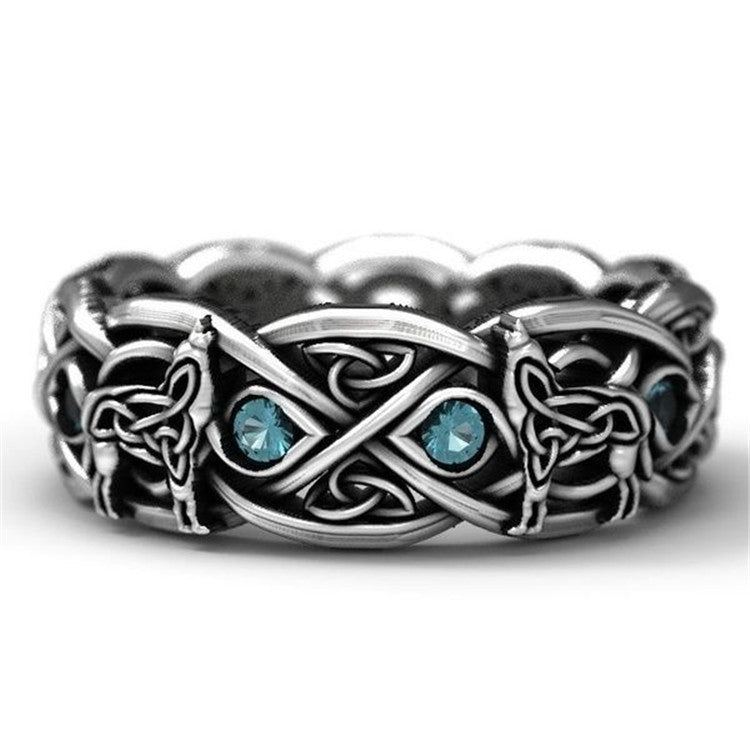 CELTIC WOLF Sapphire Stainless Steel Men's Ring