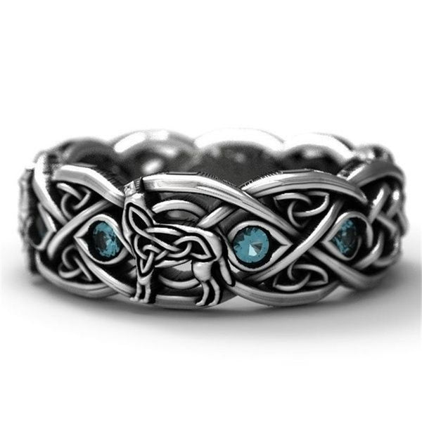 CELTIC WOLF Sapphire Stainless Steel Men's Ring