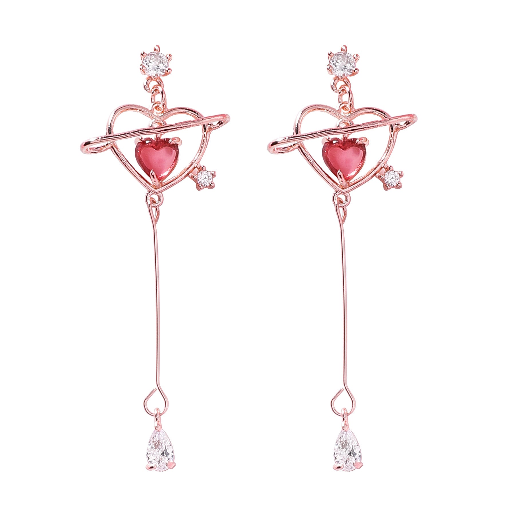 Pink heart threader earrings