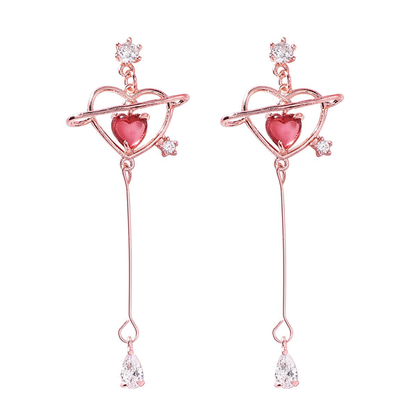 Pink heart threader earrings