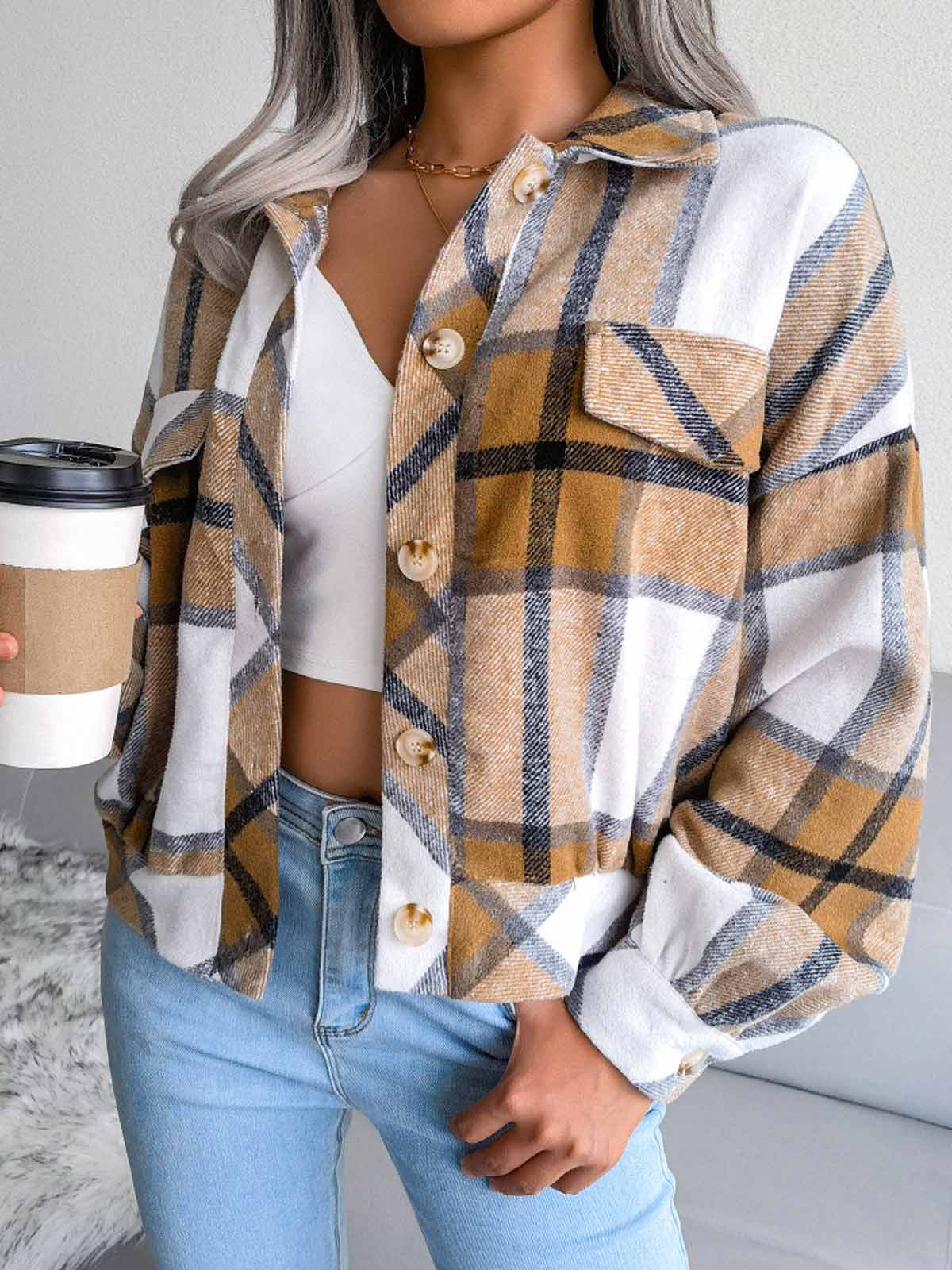 Plaid Lantern Long Sleeve Jacket