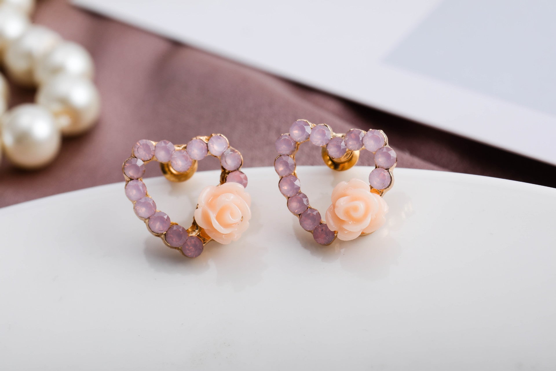 Rose Pearl Multi Element Earring Set